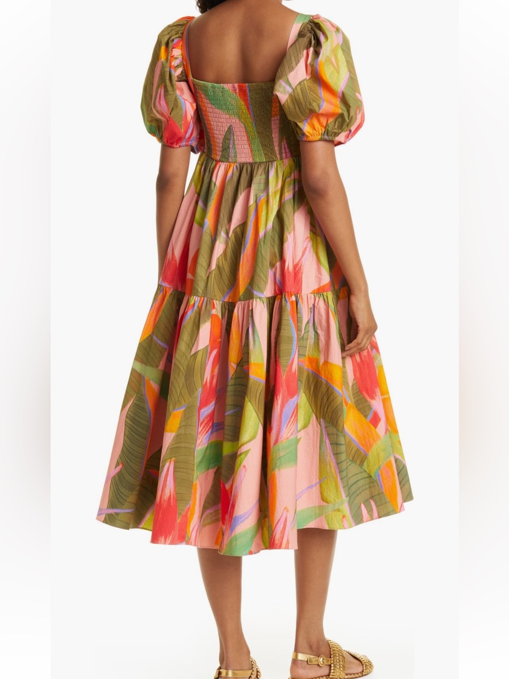 FARM Rio Multicolor Tropical-Leaf Tiered Midi Dress - Picture 2 of 8